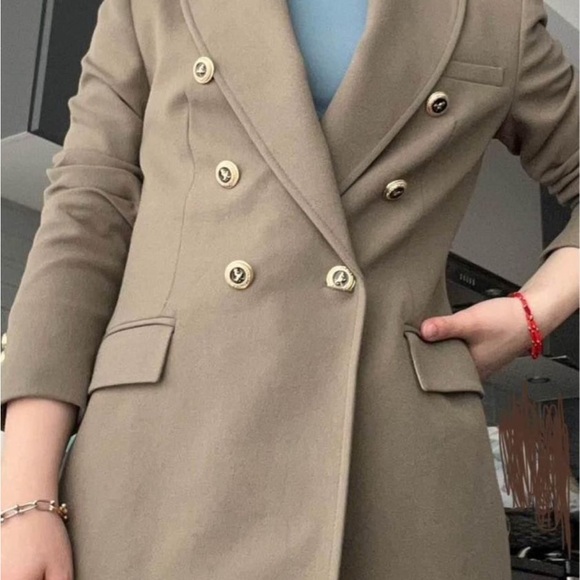 Olive green/Light khaki blazer with shoulder pads (XS) - Picture 3 of 5